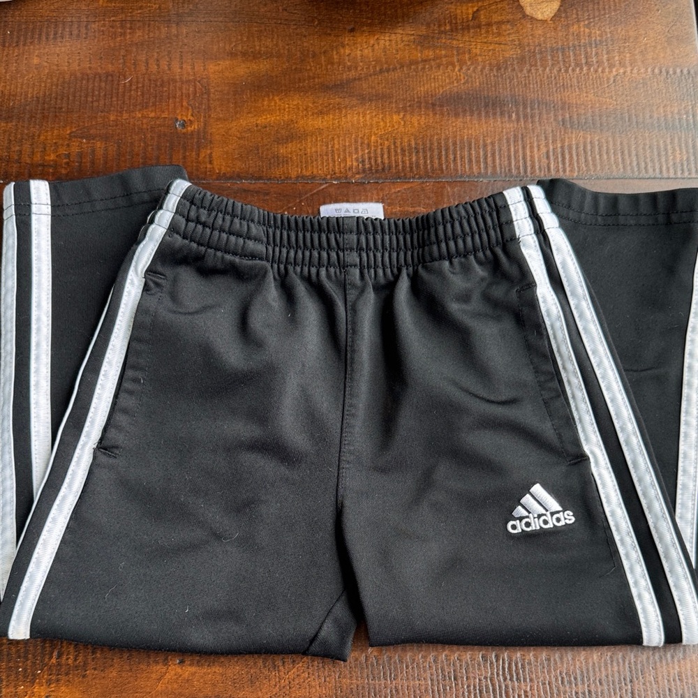 Adidas Kids Black Joggers with White Stripes